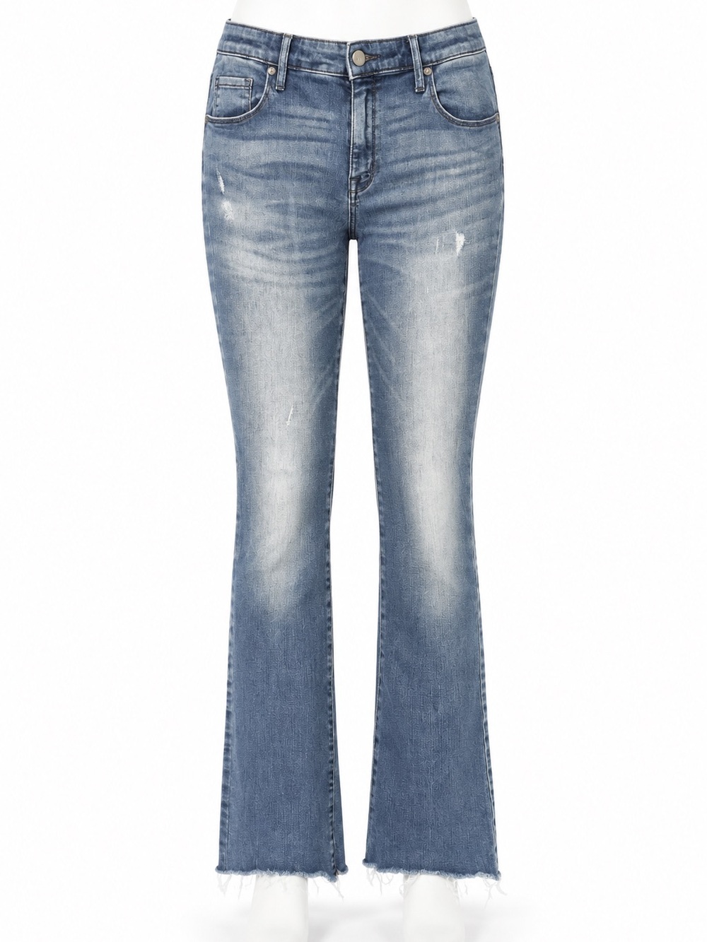Mid-Rise Light Blue Frayed Hem Flare Jeans